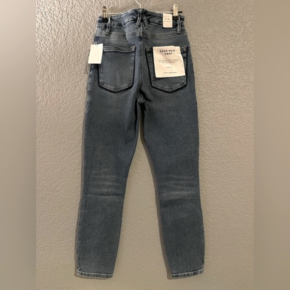 NWT Good American Good Waist Cropped Skinny High Rise Blue Distressed Size 2 - Picture 4 of 7